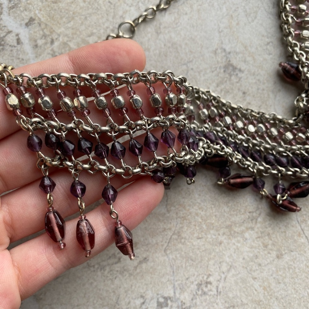 Silver Amethyst Beaded Layered Statement Necklace - image 3